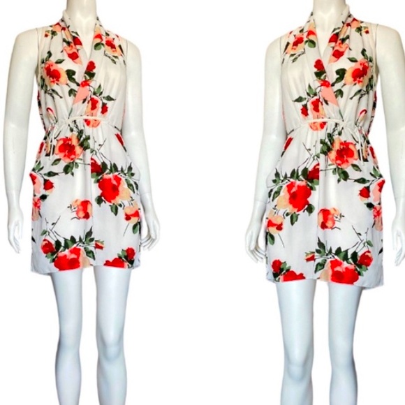 NWOT ARITZIA Size M |XXS White Floral V Neck Wait Strap Mid Dress - Picture 13 of 15